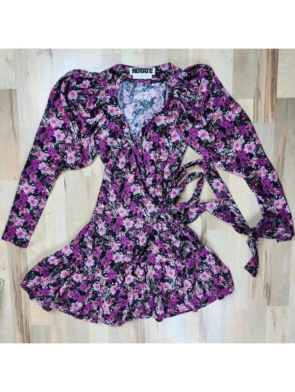 Rotate Birger Christensen Nancy Cherry Flower Wrap Dress Made in Italy